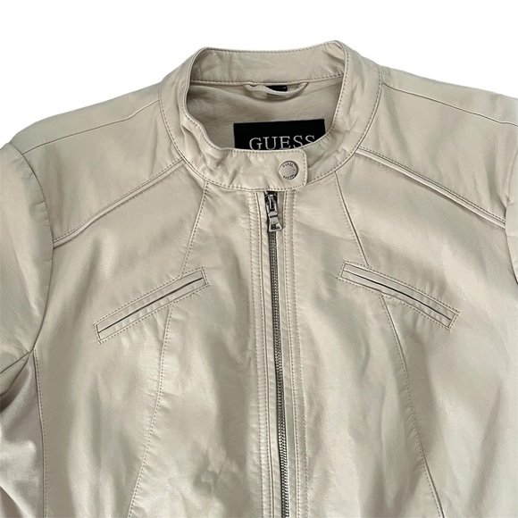 Guess Cream Faux Leather Jacket Moto Feminine Size XL Lightweight Neutral Y2K - Picture 4 of 16